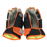Game-Used 2024-25 Cory Melkert Black/Orange Warrior Hockey Gloves