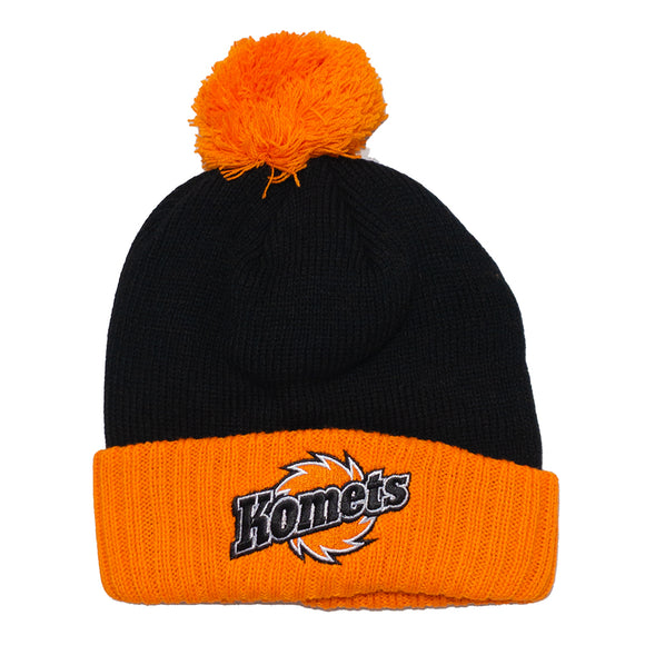 Knit Pom Beanie - Black & Orange