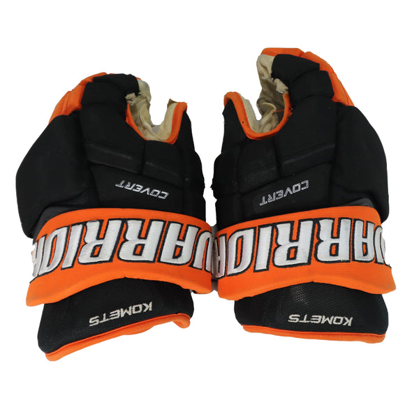 Game-Used 2024-25 Josh Groll Black/Orange Warrior Hockey Gloves