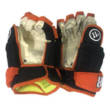 Game-Used 2024-25 Cullen Ferguson Black/Orange Warrior Hockey Gloves