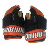 Game-Used 2024-25 Matt Boudens Black/Orange Warrior Hockey Gloves