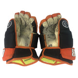 Game-Used 2024-25 Nolan Volcan Black/Orange Warrior Hockey Gloves