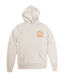 A light beige pullover hoodie with a small orange circular graphic on the left chest featuring a stylized letter 'B' and the text 'BETS'. The hoodie has white drawstrings, a front kangaroo pocket, and is shown against a plain white background.