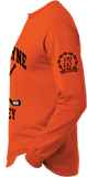 Long Sleeve Orange Crossed Sticks Komets Hockey Anniversary T Shirt