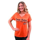 Short Sleeve Womens Orange V-Neck Komets T Shirt