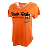 Short Sleeve Womens Orange V-Neck Komets T Shirt